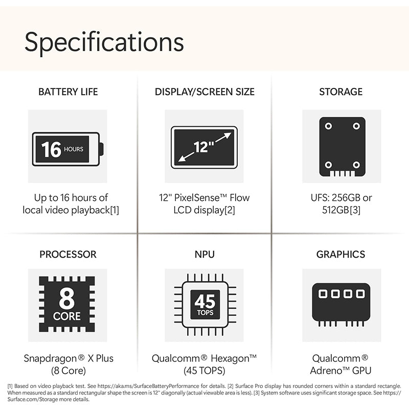 Microsoft Surface Pro 12-inch (2025), Copilot+ PC Snapdragon X Plus, 16GB RAM 256GB SSD, Windows 11 Home - Platinum - PixelMax