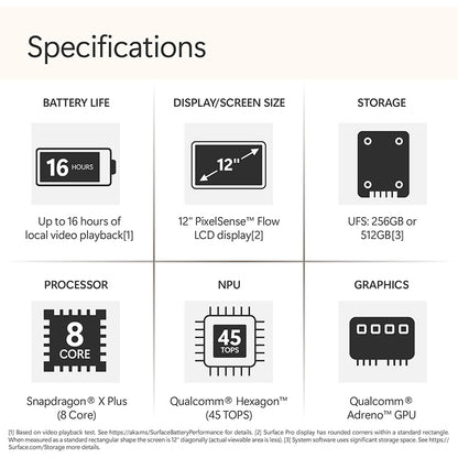 Microsoft Surface Pro 12-inch (2025), Copilot+ PC Snapdragon X Plus, 16GB RAM 256GB SSD, Windows 11 Home - Platinum - PixelMax